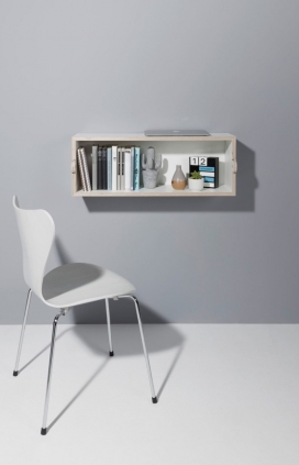 墙壁架/书桌-多功能极简主义家具作品，紧凑的壁挂式设计通过加倍作为书架和书桌提供了双倍的冲击力。