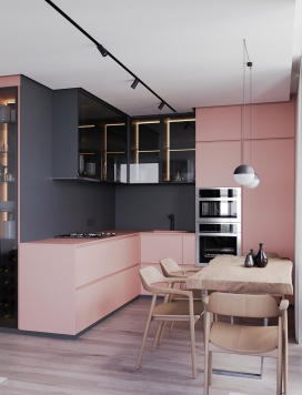 一个引人注目的例子-使用粉红色和灰色的室内设计