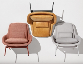 Field Lounge椅子-采用弯曲胶合板结构的粉末涂层钢基座椅子