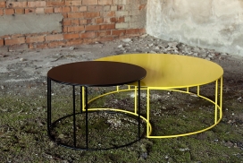 圆形黄黑茶几桌