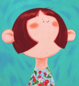 蓝色大脸卷插画