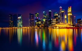 高清晰新加坡滨海湾城市夜景壁纸
