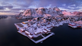 挪威罗弗敦群岛冬天村庄壁纸