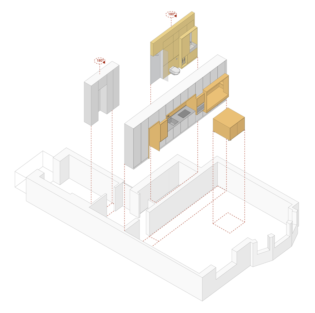 瑞典80平米集合功能墙体的橙色公寓---酷图编号1247803
