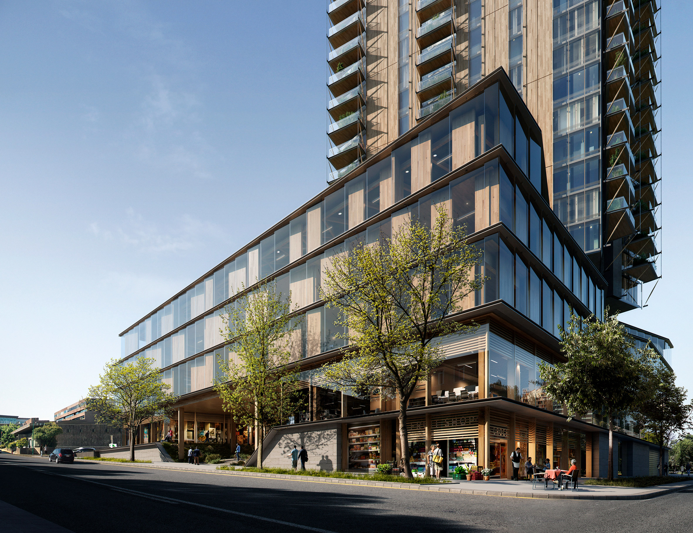 该建筑的结构系统将采用混合方法,以减少温室气体排放