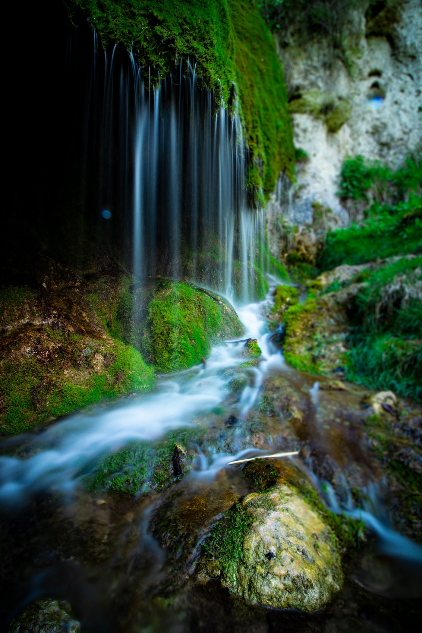 郊外苔藓瀑布图片