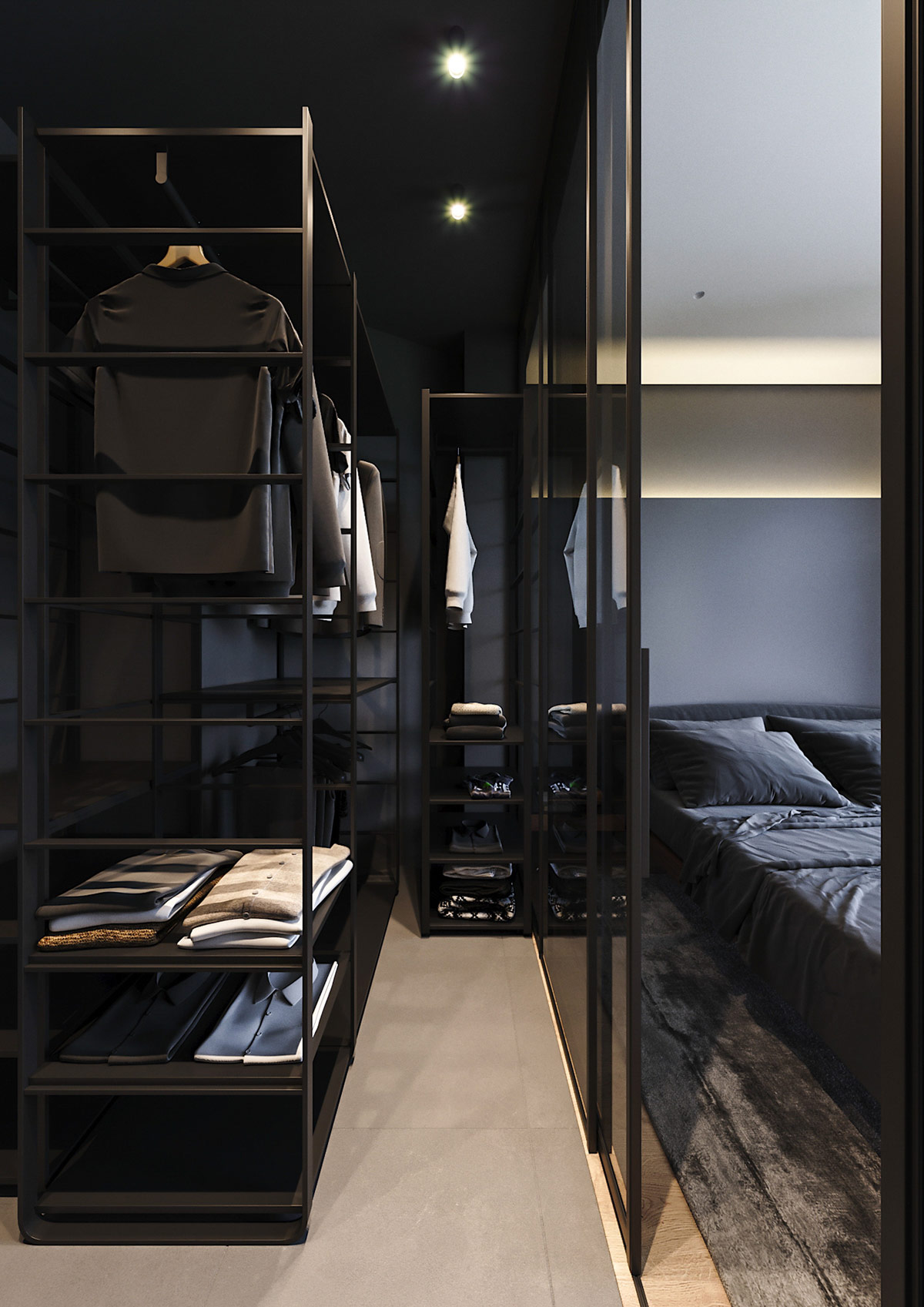 使用灯光和纹理来对黑暗内饰增加质感的公寓设计---酷图编号32