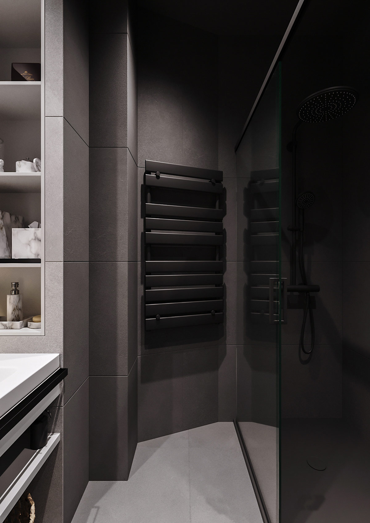 使用灯光和纹理来对黑暗内饰增加质感的公寓设计---酷图编号30