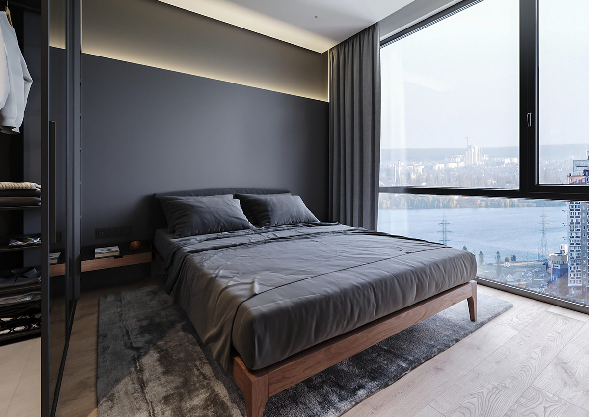 使用灯光和纹理来对黑暗内饰增加质感的公寓设计---酷图编号28