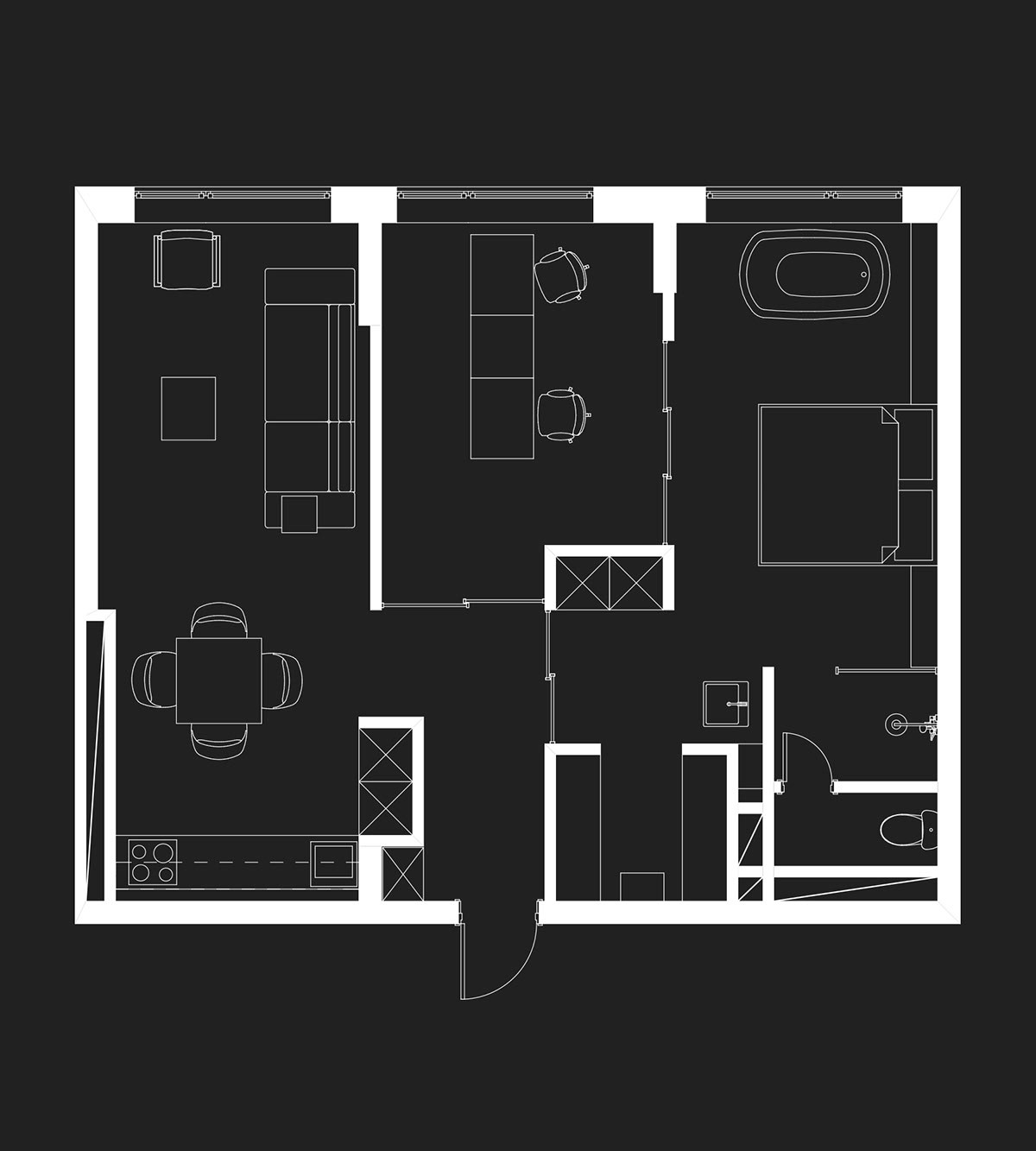 使用灯光和纹理来对黑暗内饰增加质感的公寓设计---酷图编号19
