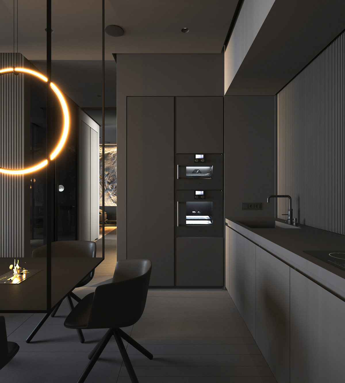 使用灯光和纹理来对黑暗内饰增加质感的公寓设计---酷图编号14