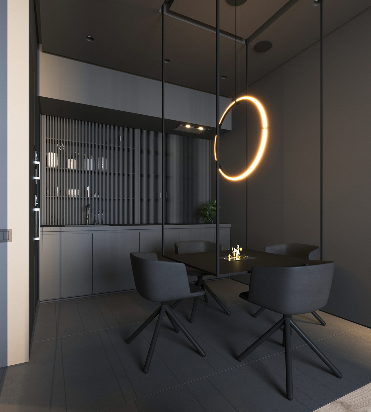 使用灯光和纹理来对黑暗内饰增加质感的公寓设计---酷图编号13