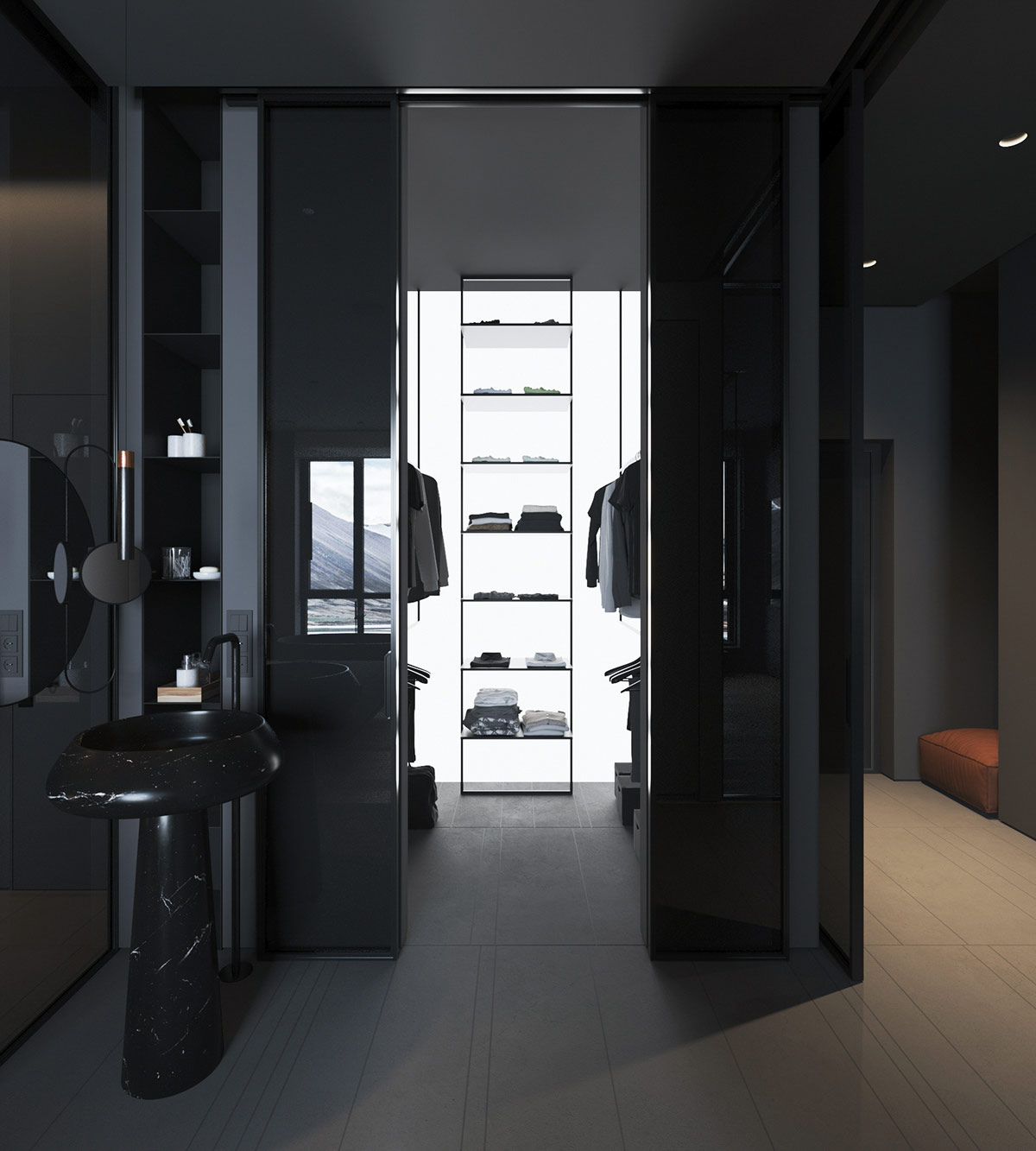 使用灯光和纹理来对黑暗内饰增加质感的公寓设计---酷图编号12