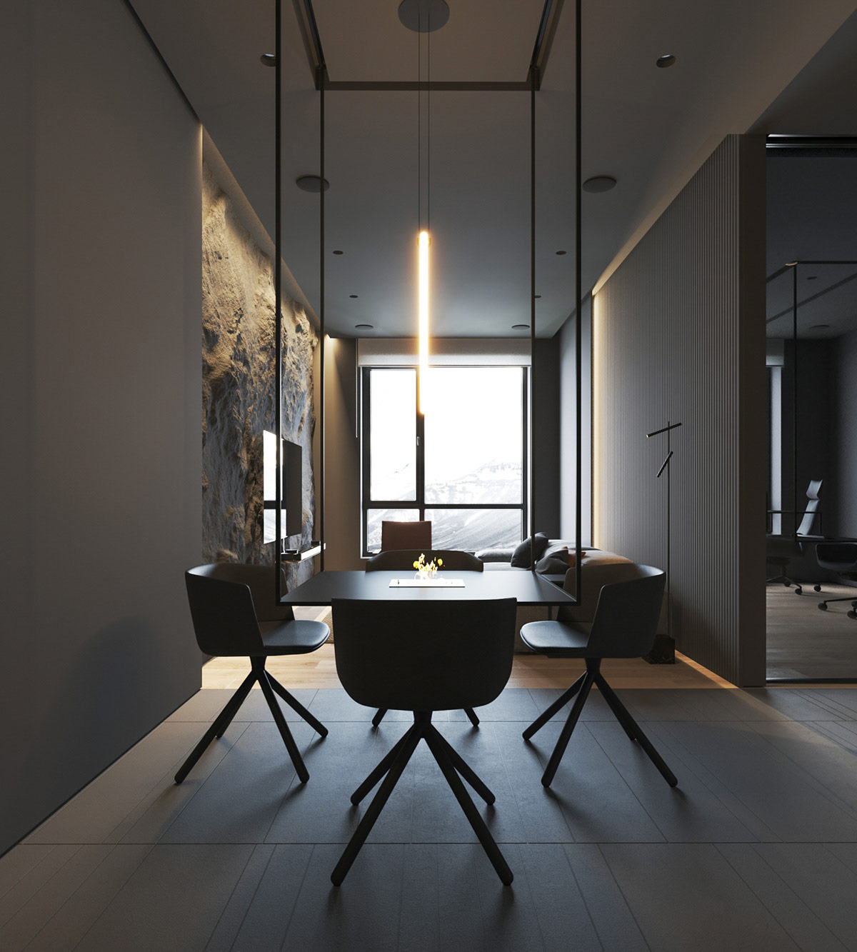 使用灯光和纹理来对黑暗内饰增加质感的公寓设计---酷图编号7