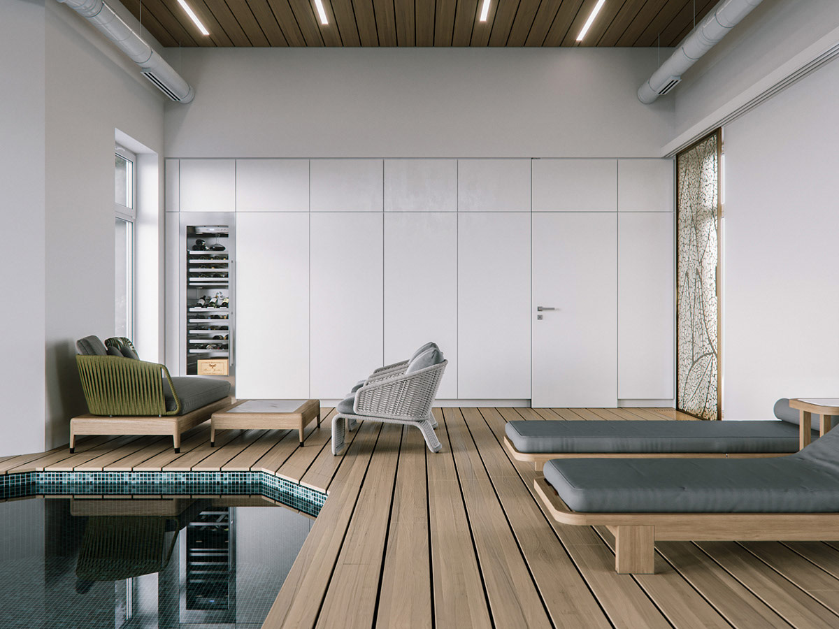 带室内游泳池与水疗中心的现代生态主题乡间别墅---酷图编号20