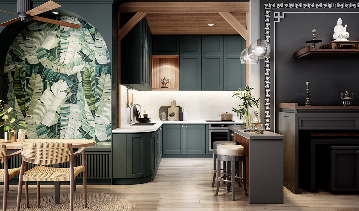 三个亚洲风格的室内设计-融合了华丽深绿色和深青色的室内设计---酷图编号1