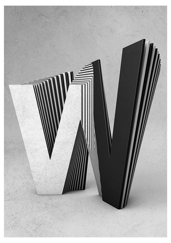 Layer typography黑白交替扭曲的字母与数字排版---酷图编号24