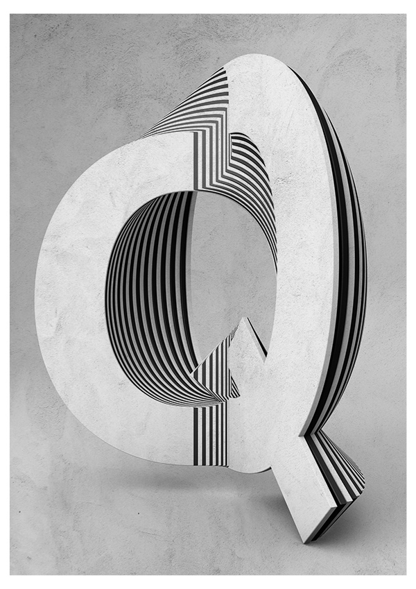 Layer typography黑白交替扭曲的字母与数字排版---酷图编号18