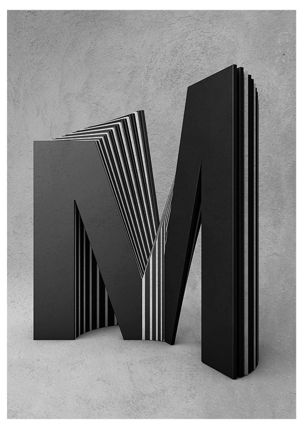 Layer typography黑白交替扭曲的字母与数字排版---酷图编号14