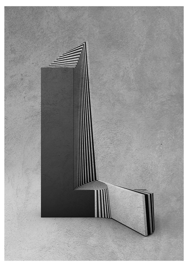 Layer typography黑白交替扭曲的字母与数字排版---酷图编号13