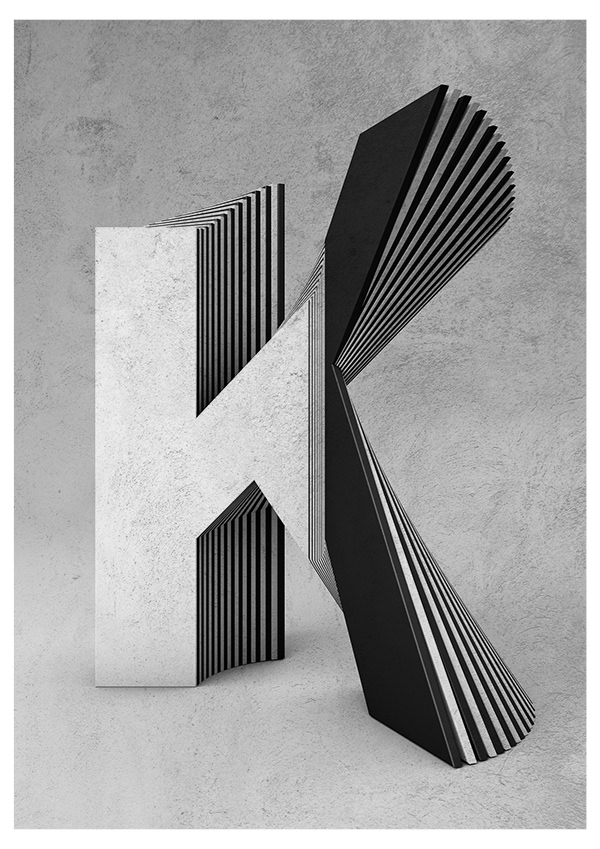 Layer typography黑白交替扭曲的字母与数字排版---酷图编号12