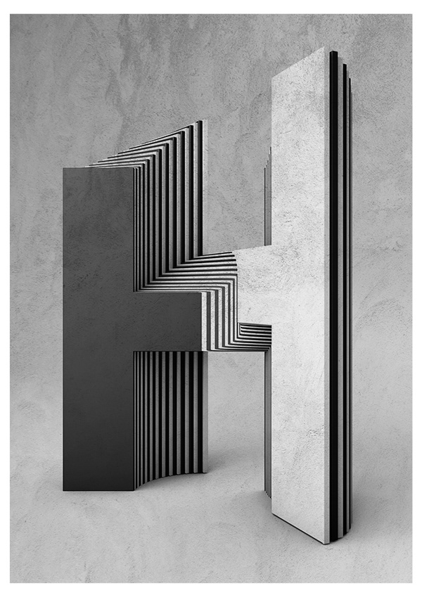 Layer typography黑白交替扭曲的字母与数字排版---酷图编号9