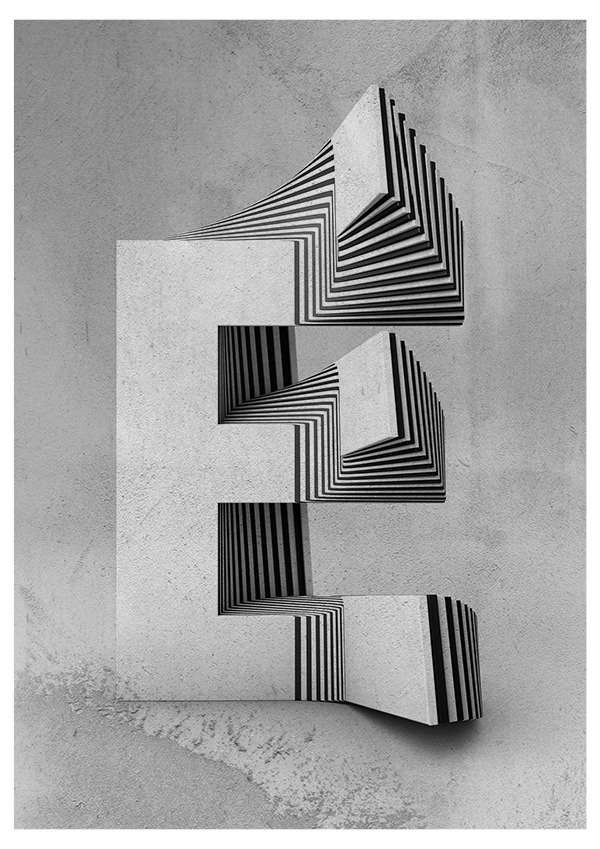 Layer typography黑白交替扭曲的字母与数字排版---酷图编号6