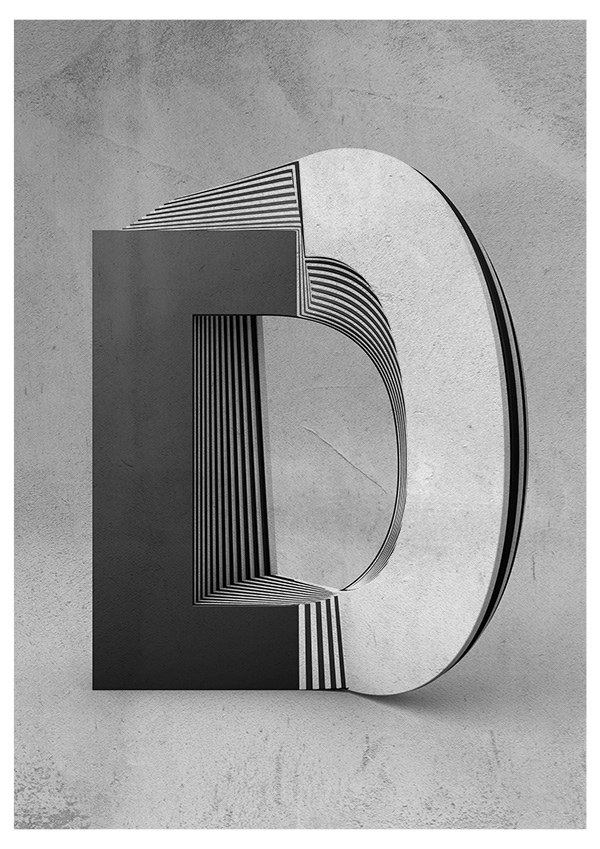 Layer typography黑白交替扭曲的字母与数字排版---酷图编号5