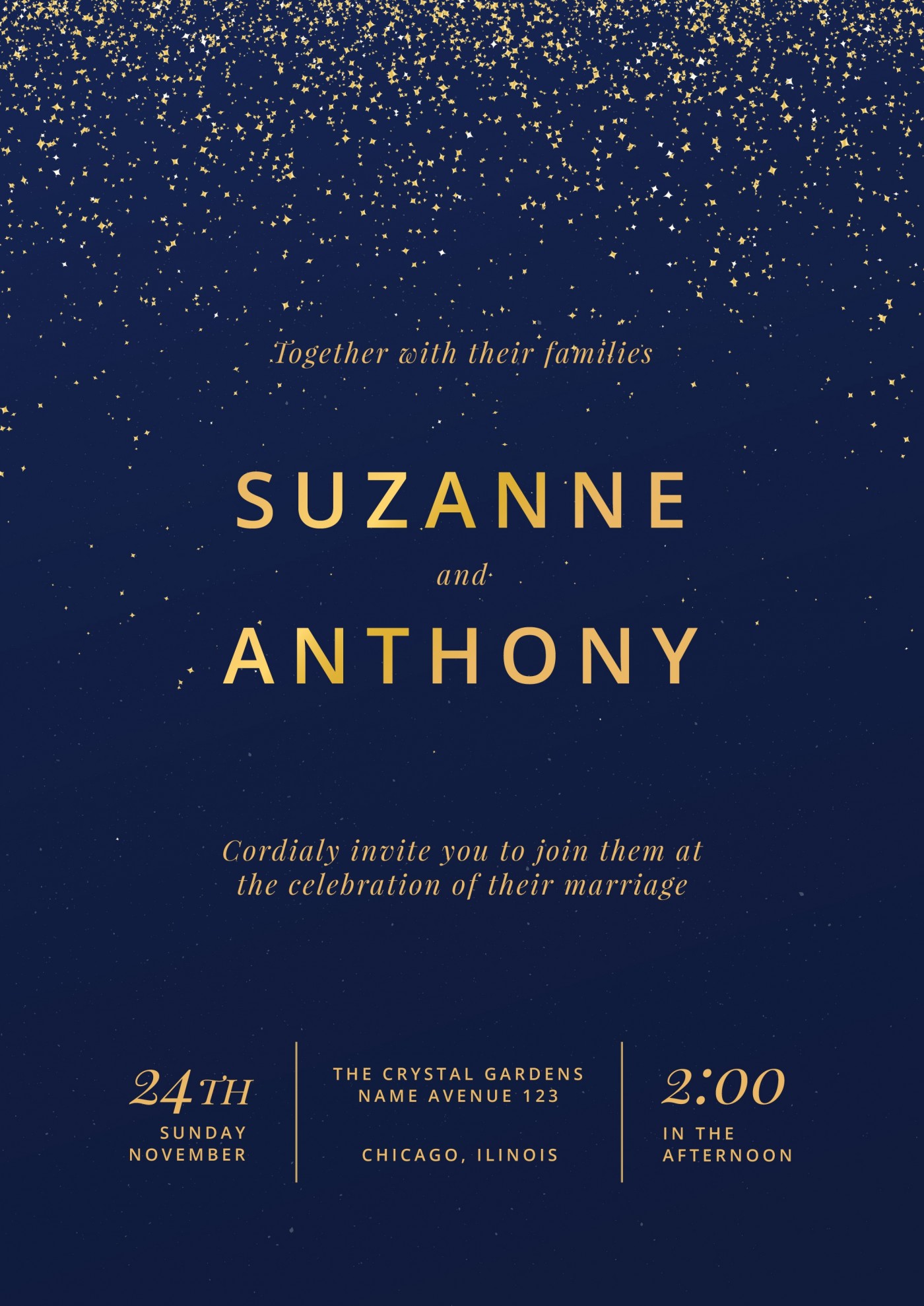 美丽的蓝色金箔星空海报婚礼邀请图片