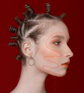 高清晰侧面红色线彩绘脸美女壁纸