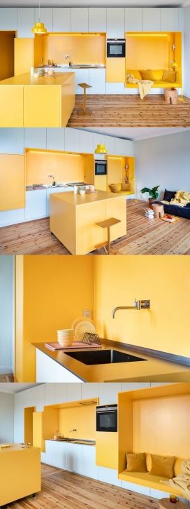 白色和黄色搭配的公寓室内设计
