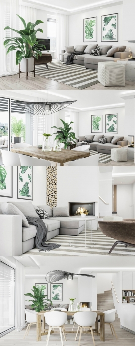 四种不同清脆白色底座的装饰方案