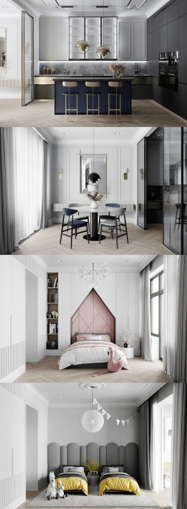 基于灰色新古典主义的室内设计，带有柔和的金属装饰，为生活带来精致的美感