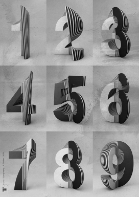 Layer typography黑白交替扭曲的字母与数字排版
