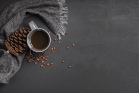 围巾咖啡与咖啡豆