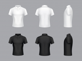 3D逼真黑白色polo T恤短袖时尚素材设计