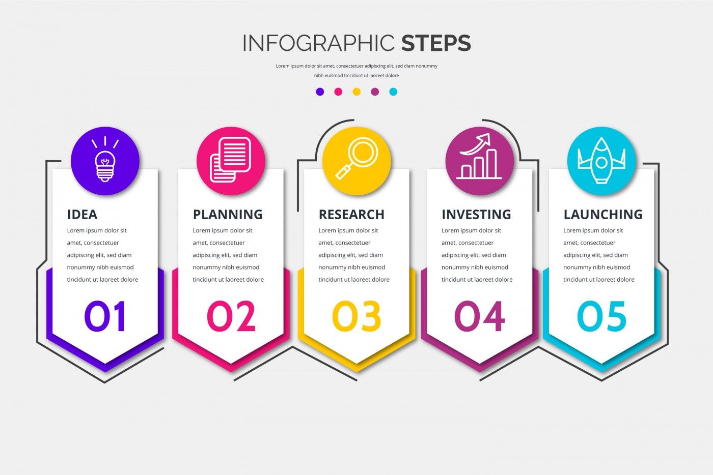五彩尖角信息图表步骤模板图片