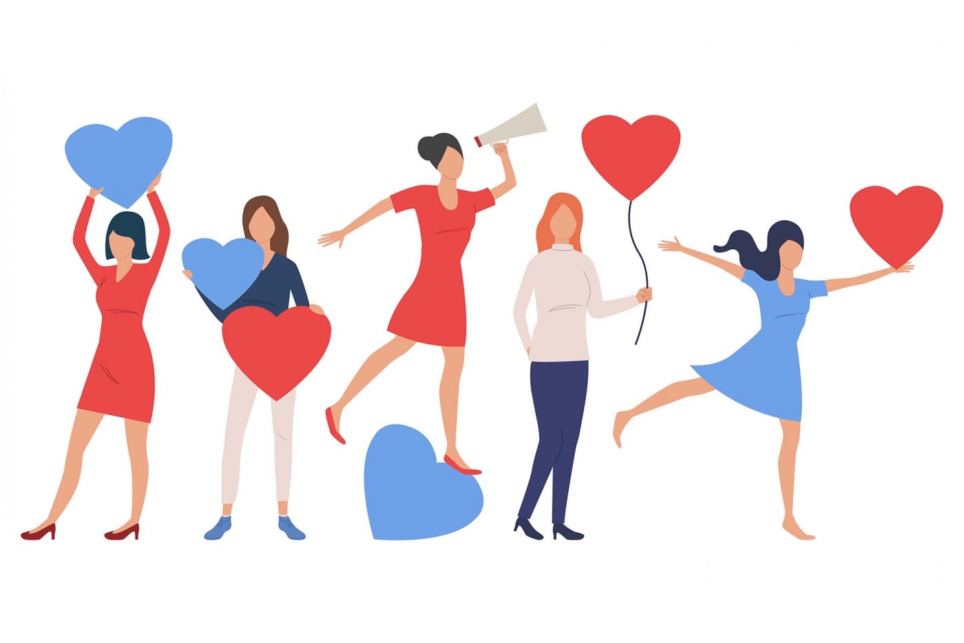 手捧爱心图形的卡通女性图图片