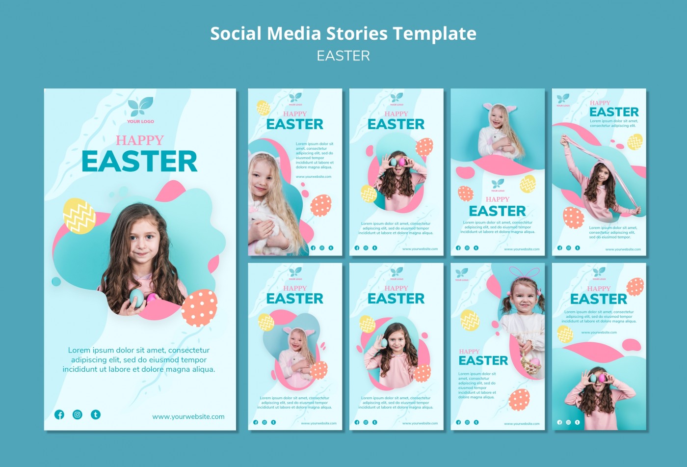 快乐女孩儿童社交媒体故事模板海报素材图片