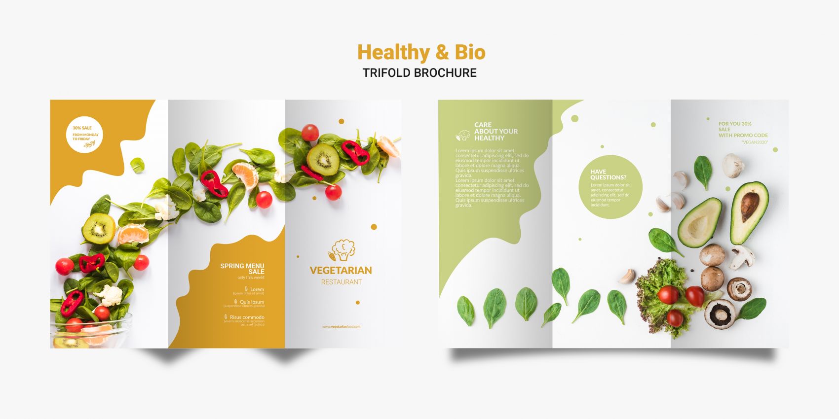 简洁清爽食品沙拉类三折页素材下载图片