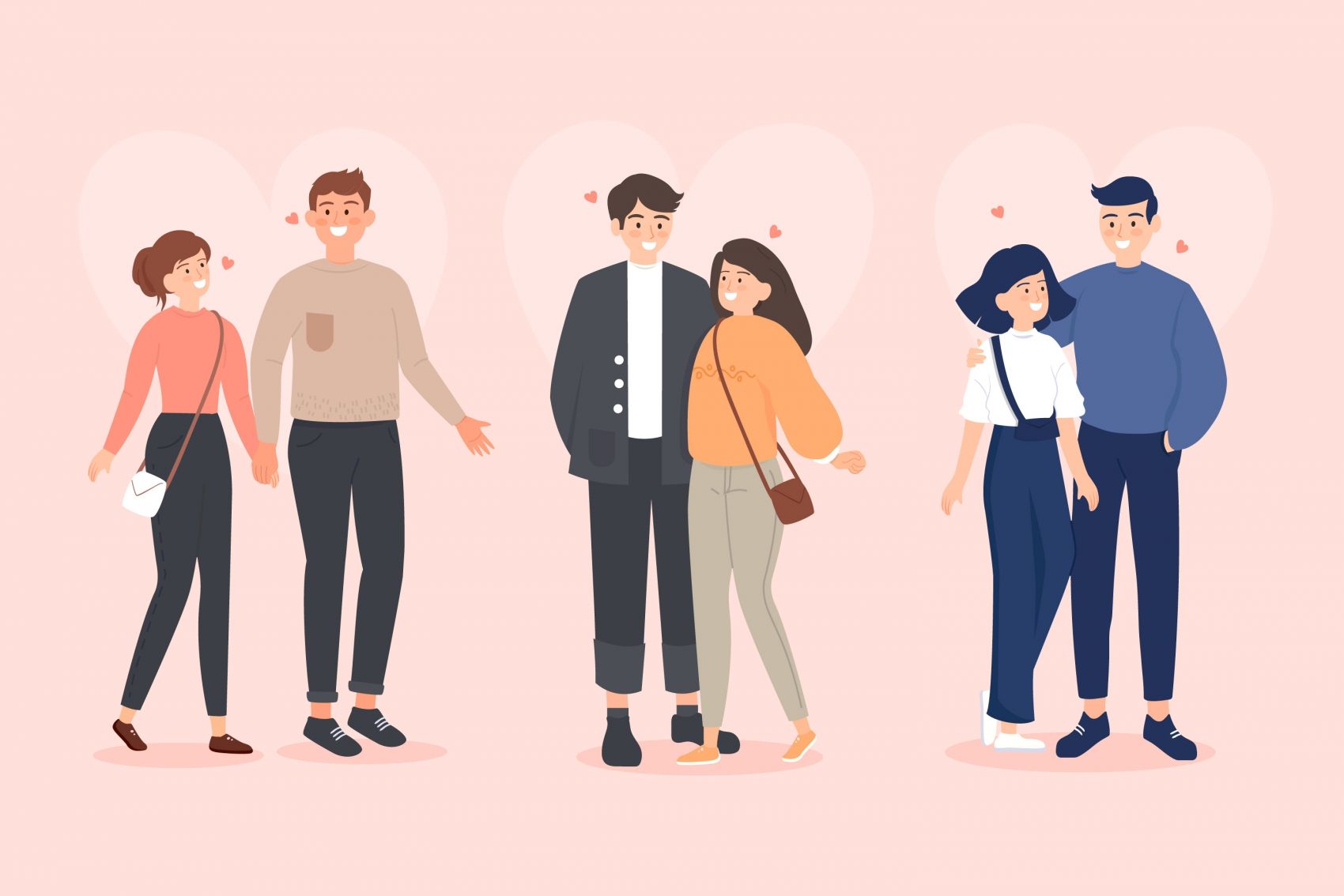 开心的年轻情侣卡通素材图片