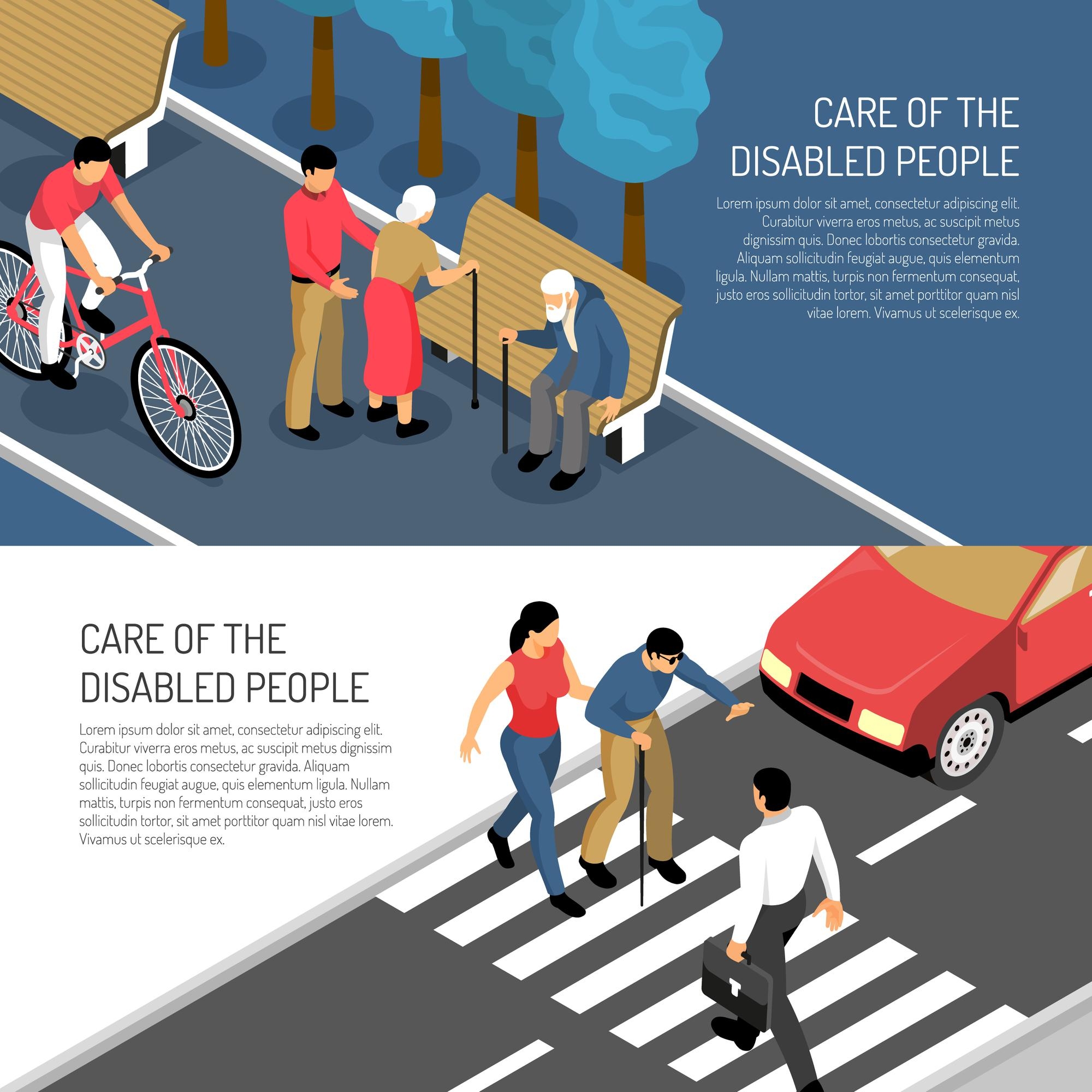 关爱盲人与残疾人的卡通素材-欧莱凯设计网