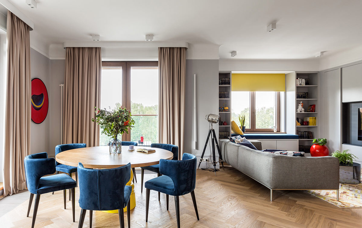 用蓝色和黄色装饰美化的房屋---酷图编号2