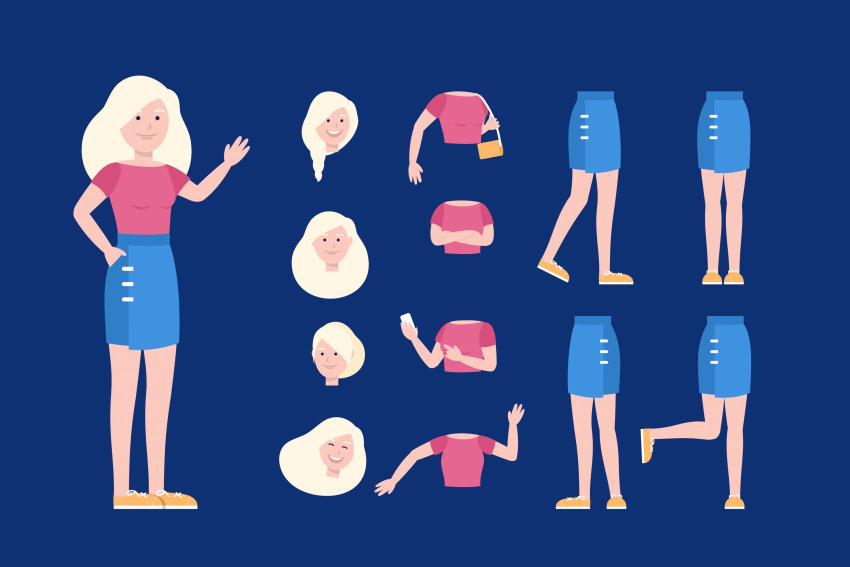 漂亮女性卡通分解图素材图片