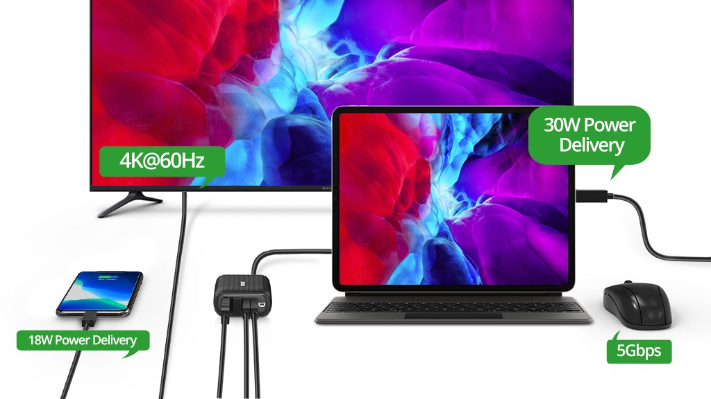 与其说是多端口设备,还不如说是一种多任务处理方式。该集线器是根据新兴的咖啡馆,餐厅或联合办公环境而设计的,它用光滑,设计精美代替了笨拙的电源适配器,该适配器为笔记本电脑充电,可以满足所有可能的电源需求。 SuperHub在一端配备了交流电源输入,在另一端配备了两个USB-C端口,一个USB-A端口和一个4K HDMI端口,从而拥有了电源和数据传输的所有权。您可以将包括笔记本电脑在内的多个设备连接到SuperHub,同时为它们充电,同时还可以插入外部显示器以在其上播放手机,平板电脑或笔记本电脑的屏幕。 SuperHub甚至支持三星的DeX模式,使您不仅可以扩展手机的显示范围,还可以将手机转换为运行三星的DeX桌面软件的完整桌面。