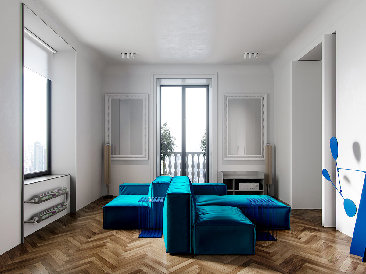 带有蓝色装饰的90平米以下单卧室公寓---酷图编号39