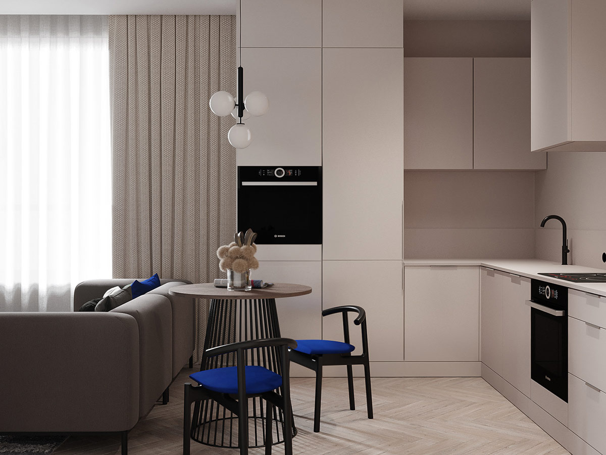 带有蓝色装饰的90平米以下单卧室公寓---酷图编号6