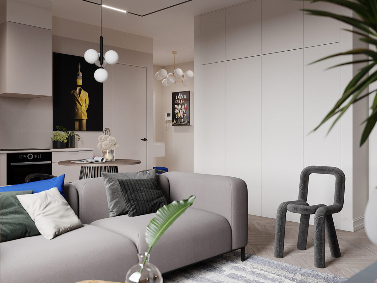 带有蓝色装饰的90平米以下单卧室公寓---酷图编号5