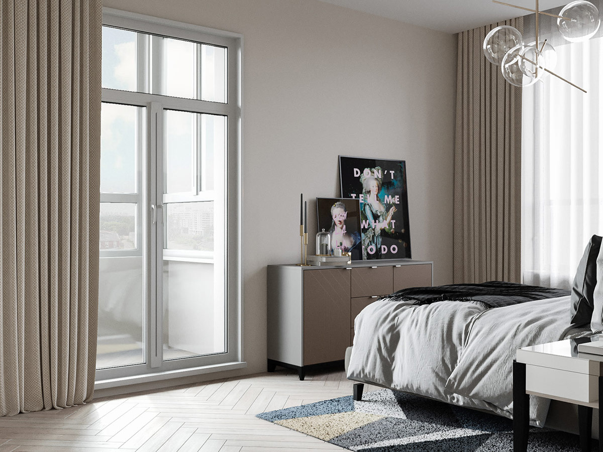 带有蓝色装饰的90平米以下单卧室公寓---酷图编号4