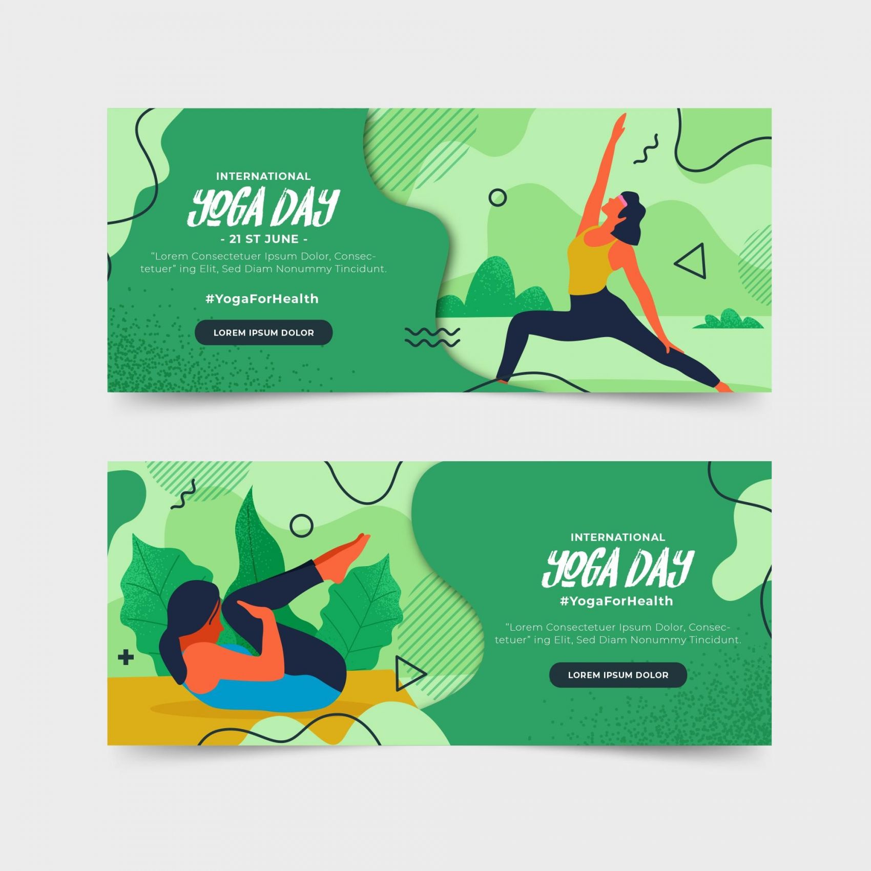 绿色风格瑜伽锻炼卡通海报素材图片